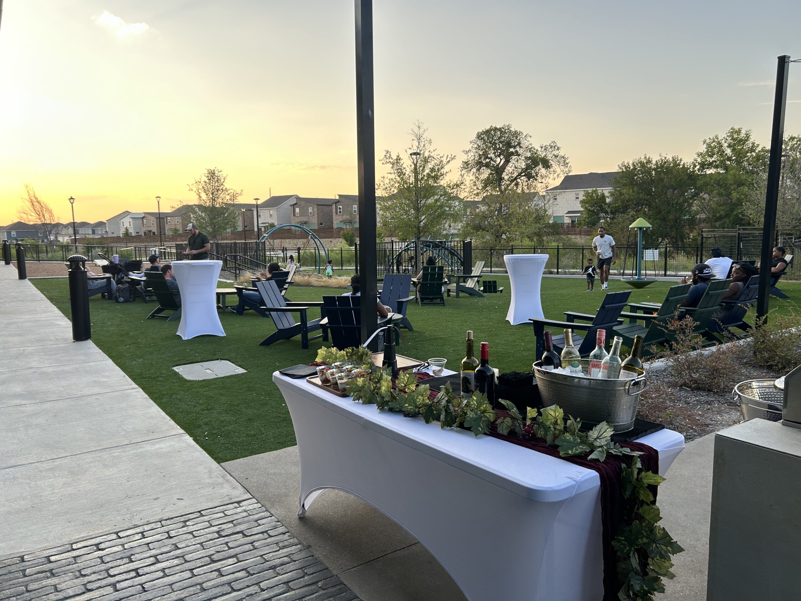 Outdoor private event with bar and beverage service table